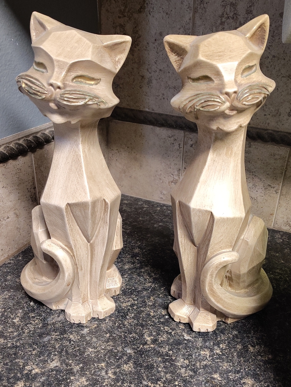 1960s Pair of MCM Cubist Cat Sculptures by Universal Statuary Corp